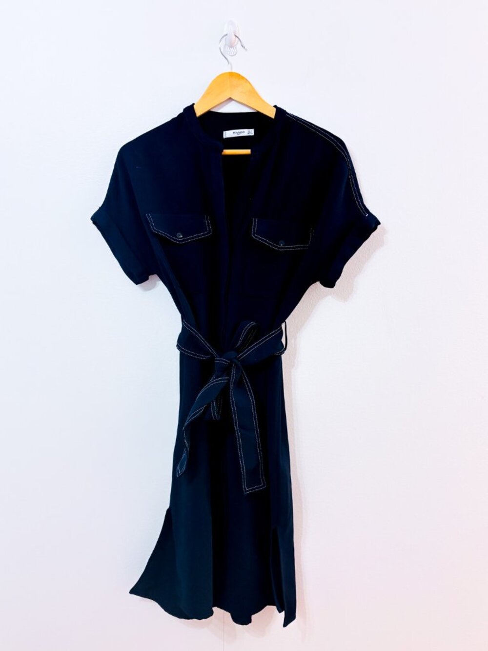 MANGO Navy Shirt Dress | Belted Utility Minimalist | Size 4